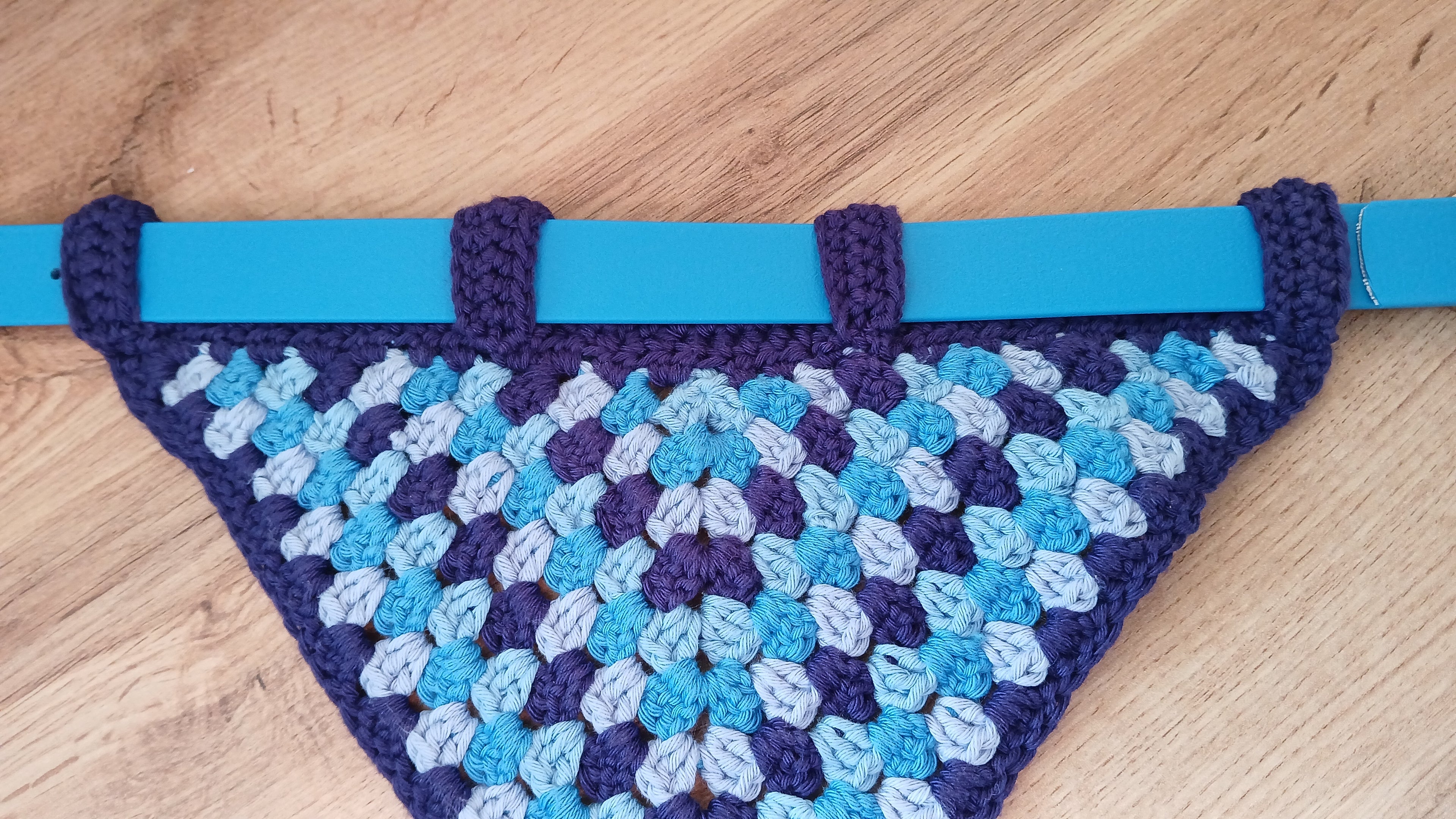 Blue Biothane Dog Collar and Leash Set With Crochet Dog Bandana - Handcrafted Dog Walking Bundle