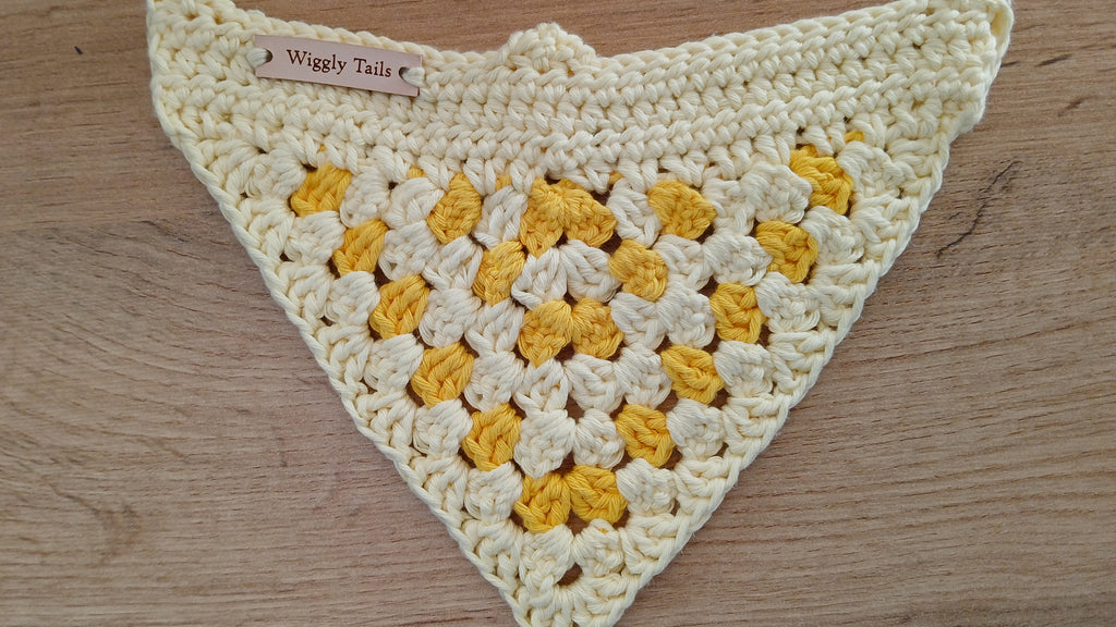 Kleine Gele Hondenbandana, Gehaakte Hondensjaal, Katoenen Over-de-Halsband-Bandana
