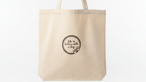 "Life is better with a dog" Tote Bag, Dachshund Lover Shopping Bag, Cotton Canvas Reusable Market Bag