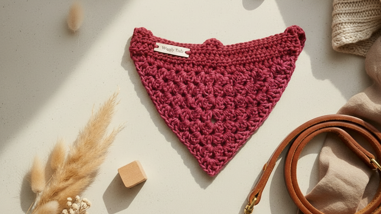 Kleine rode hondenbandana, gehaakte hondensjaal, katoenen bandana om over de halsband te schuiven