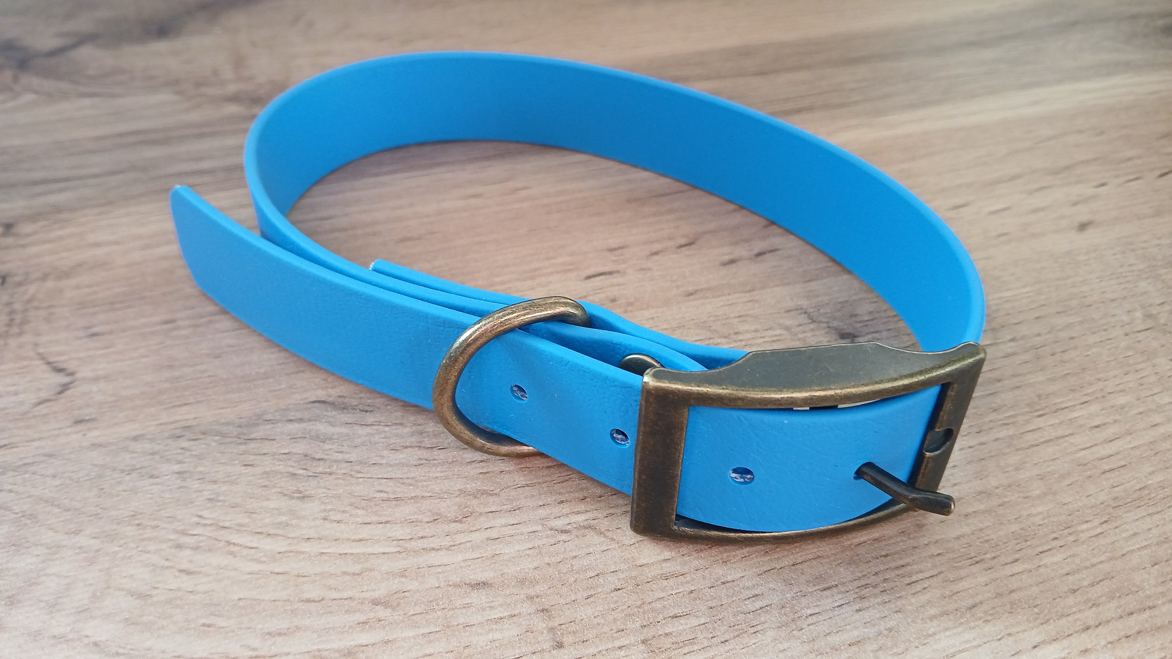 Blue Biothane Dog Collar and Leash Set With Crochet Dog Bandana - Handcrafted Dog Walking Bundle