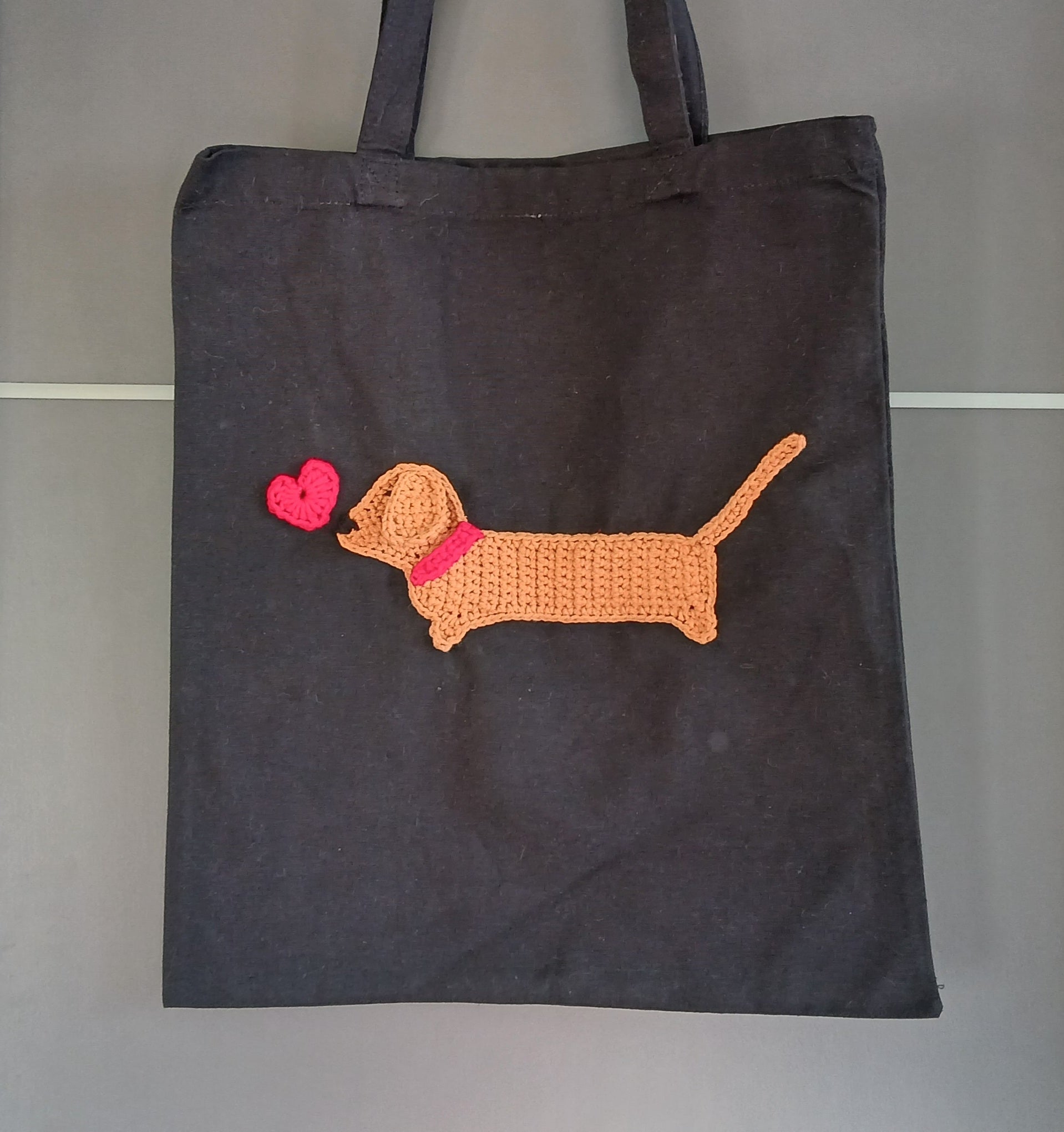 Teckel Love Tote Bag, unieke boodschappentas, herbruikbare katoenen canvas boodschappentas - Lichtbruine teckel