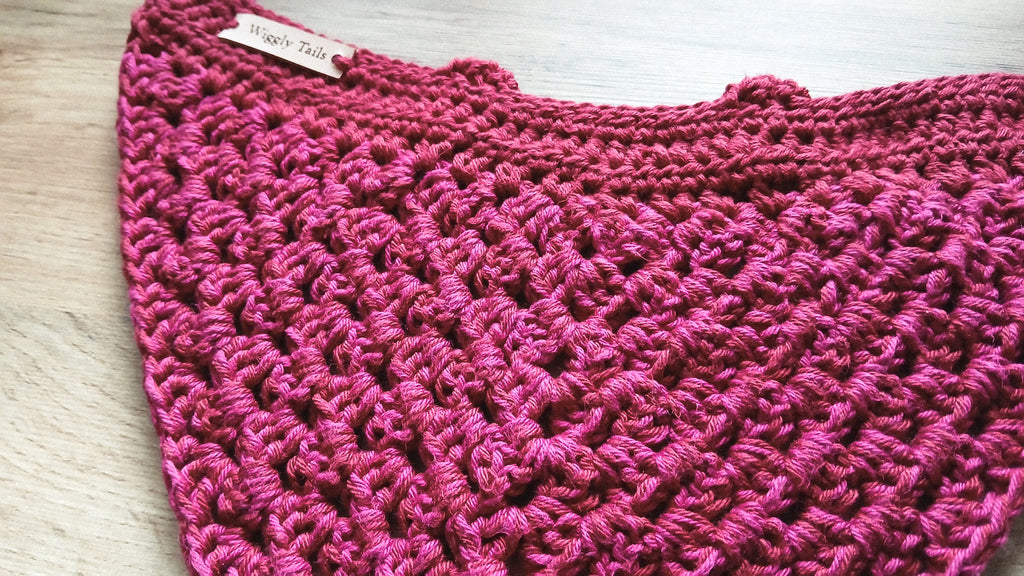 Large Raspberry Red Dog Bandana, Crochet Dog Scarf, Cotton Slip Over The Collar Bandana